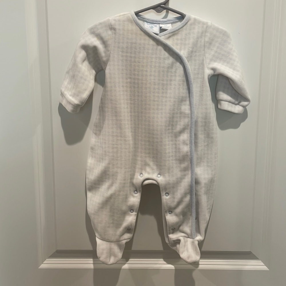 HARTSTRINGS BABY VELOUR LIGHT BLUE GINGHAM FOOTIE